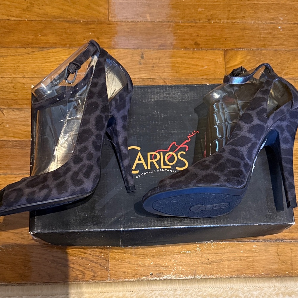 Carlos Santana Black Leopard Print Heels